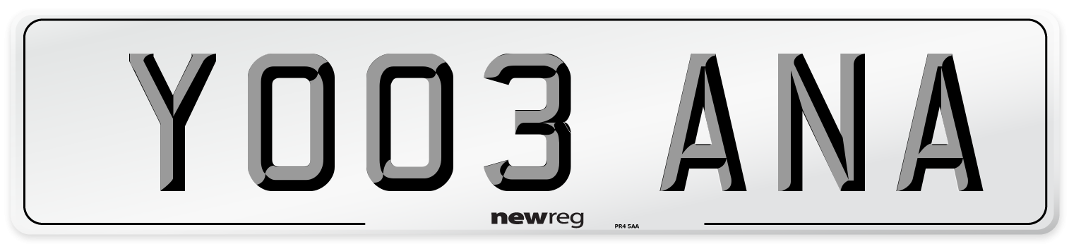YO03 ANA Number Plate from New Reg